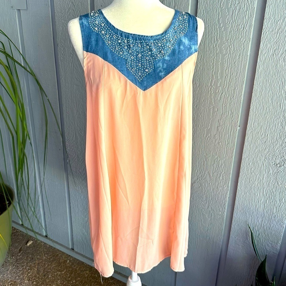 Vintage Western Dress Tank‎ Dress Flowy Top Peach Sheer Tunic Cowgirl Rodeo